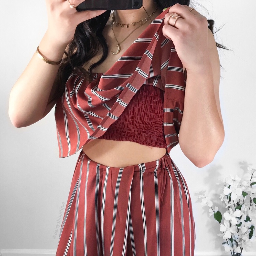 ❤️SALE❤️ rust striped pants crop top two piece set - Picture 3 of 4